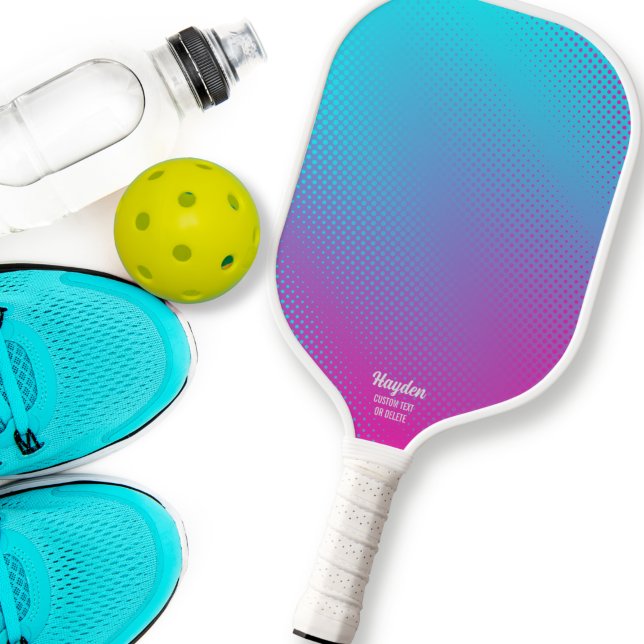 Cool Blue Pink Abstract Ombre Gradient Custom Text Pickleball Paddle (Creator Uploaded)