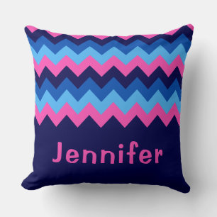 Cool Blue Pink Chevron Monogram Big Throw Pillow