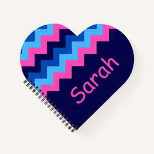 Cool Blue Pink Chevron Monogram Heart Notebook