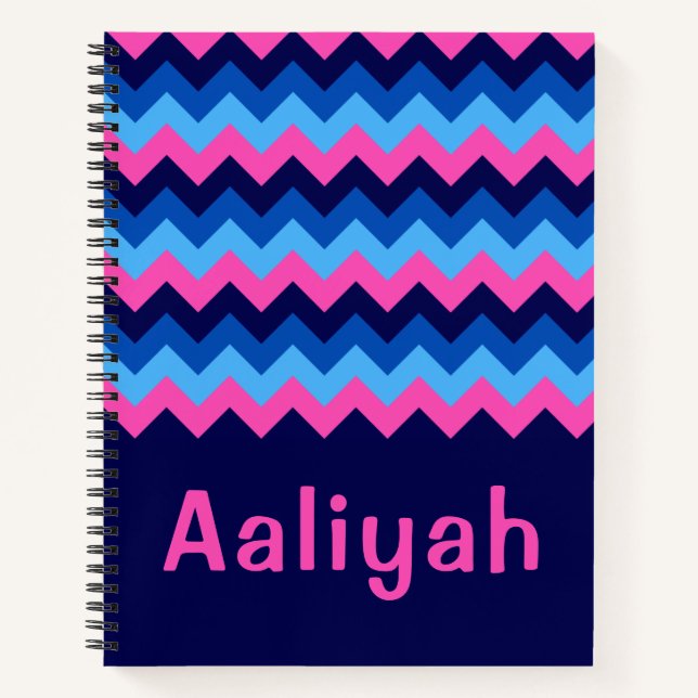 Cool Blue Pink Chevron Monogram Notebook (Front)