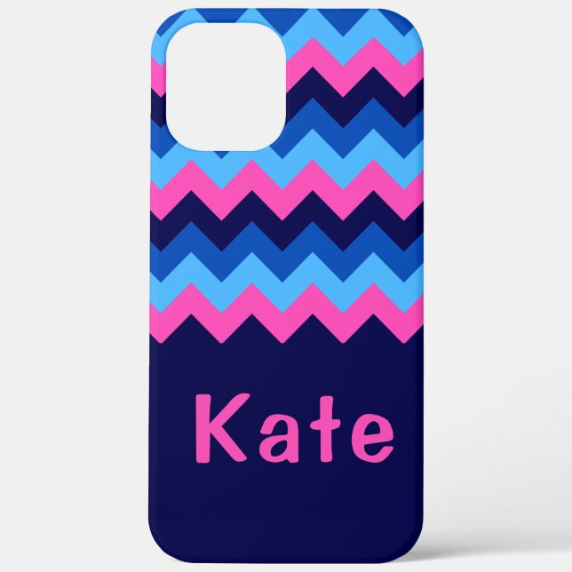 Cool Blue Pink Chevron Monogram Phone Case (Back)