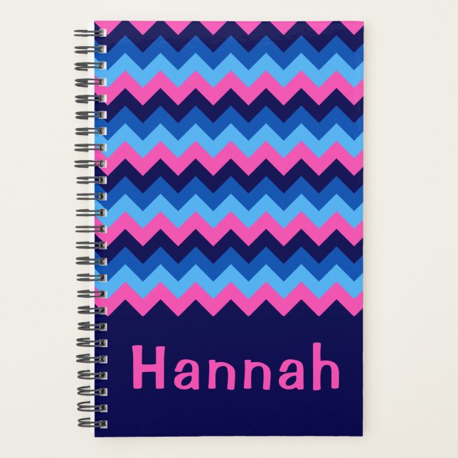 Cool Blue Pink Chevron Monogram Small Planner (Front)