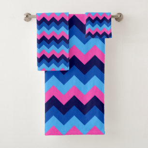 Cool Blue Pink Chevron Pattern Bath Towel Set