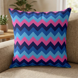 Cool Blue Pink Chevron Pattern Big Throw Pillow