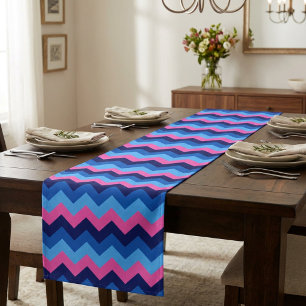 Cool Blue Pink Chevron Pattern Medium Table Runner