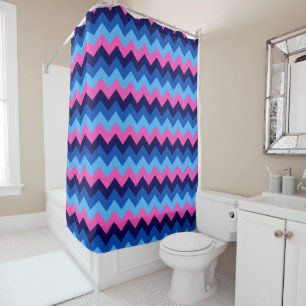 Cool Blue Pink Chevron Pattern Shower Curtain