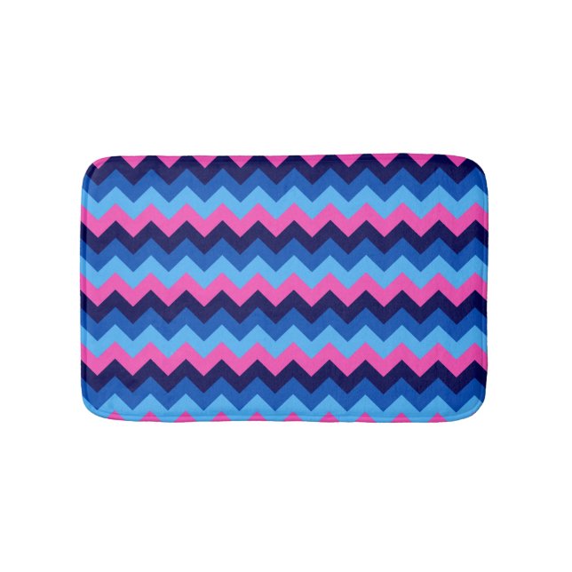 Cool Blue Pink Chevron Pattern Small Bath Mat (Front)