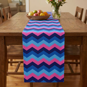 Cool Blue Pink Chevron Pattern Small Table Runner