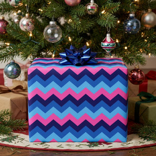 Cool Blue Pink Chevron Pattern Wrapping Paper