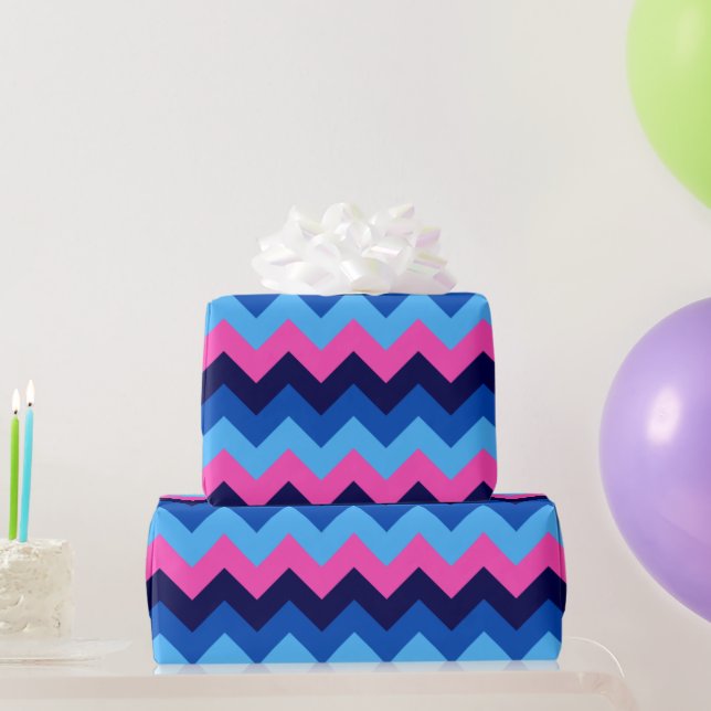 Cool Blue Pink Chevron Pattern Wrapping Paper (Party Gifts)