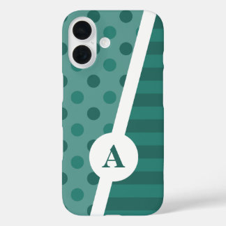 Cool Blue Polka Dot and Stripe Pattern iPhone 16 Case