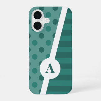 Cool Blue Polka Dot and Stripe Pattern iPhone 16 Case