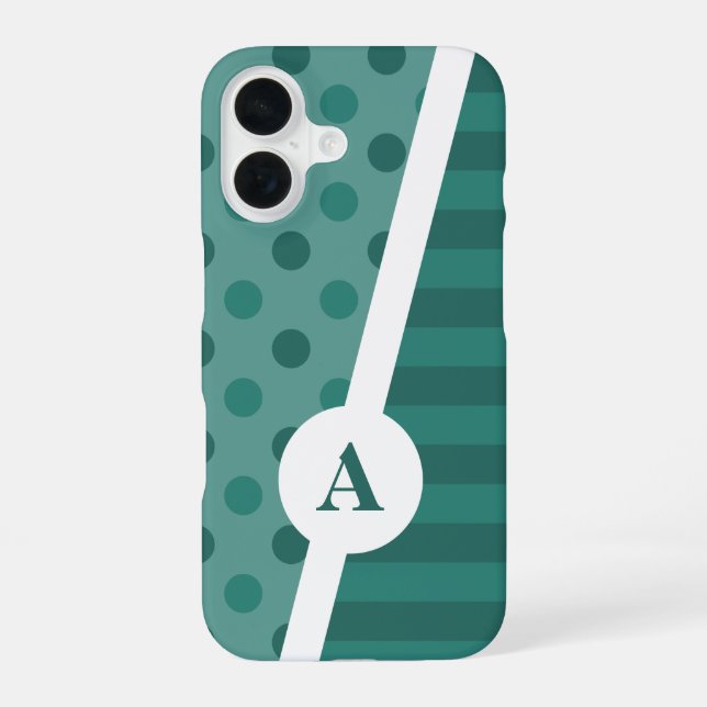 Cool Blue Polka Dot and Stripe Pattern iPhone 16 Case (Back)