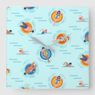 Cool Blue pool party Summer vibe Square Wall Clock