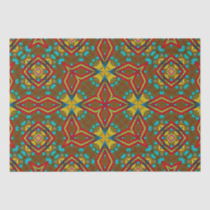 Cool Blue Red Yellow Retro Geometric Ethnic Tribal Tissue Paper