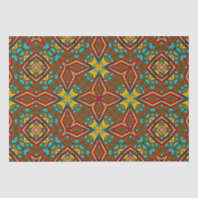 Cool Blue Red Yellow Retro Geometric Ethnic Tribal Tissue Paper (Front)