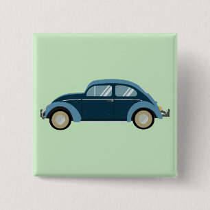 cool blue retro car with scuffs 2 inch square button