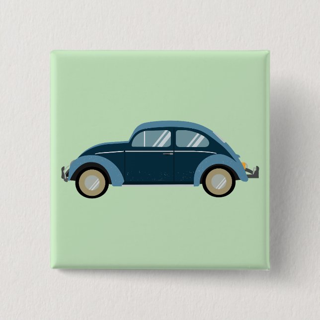 cool blue retro car with scuffs 2 inch square button (Front)