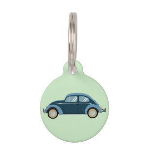 cool blue retro car with scuffs pet tag