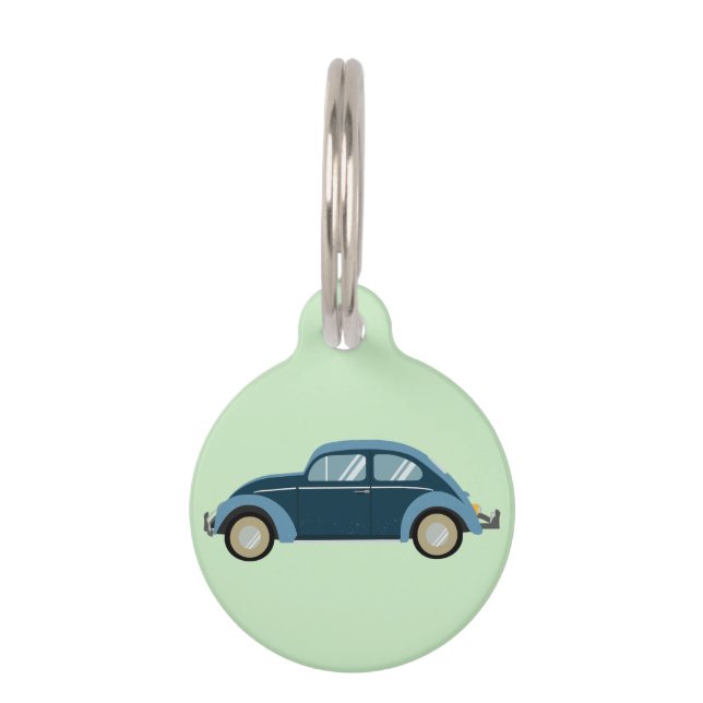 cool blue retro car with scuffs pet tag (Front)