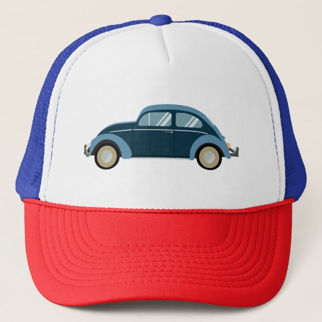 cool blue retro car with scuffs trucker hat (Front)