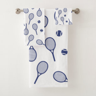 Cool Blue Retro Racquets Pattern Tennis Player Bath Towel Set