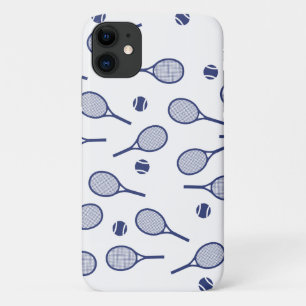 Cool Blue Retro Racquets Pattern Tennis Player    iPhone 11 Case