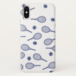 Cool Blue Retro Racquets Pattern Tennis Player   Case-Mate iPhone Case<br><div class="desc">Classic Elegant Minimal Navy Blue Tennis Rackets Pattern For Him | Summer Pastel Tennis Court. Gift for tennis player, navy colour racquet tennis match on a white background. Personalized Gift for a tennis player. Trendy tennis players home decor. Trendy modern tennis player gifts. Cool retro modern gift for your school...</div>