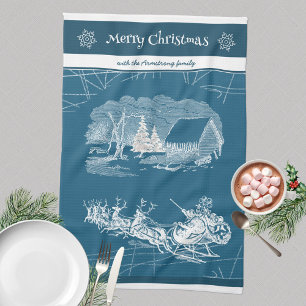 Cool Blue Santa Claus Winter Décor Kitchen Towel