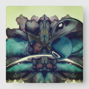 Cool Blue Scifi Other World Landscape Abstract L Square Wall Clock