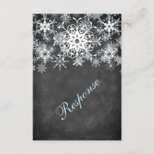 Cool Blue Snowy Chalkboard Style Wedding RSVP Card