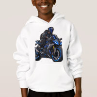 Cool Blue Sport Motorcycle Racing Hoodie for Kids