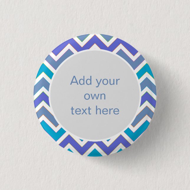Cool Blue Sporty Chevron Pattern Custom Text 1 Inch Round Button (Front)