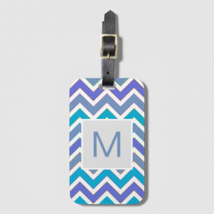 Cool Blue Sporty Chevron Pattern Monogram Luggage Tag