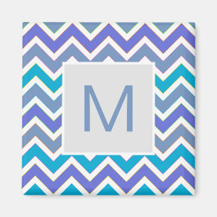 Cool Blue Sporty Chevron Pattern Monogram Magnet