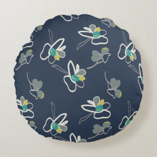 Cool Blue Spring Floral Pattern Round Pillow