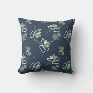 Cool Blue Spring Floral Pattern Throw Pillow