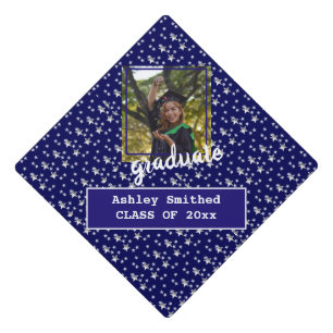 Cool Blue Stars Photo Frame Graduation Blue Cap Topper