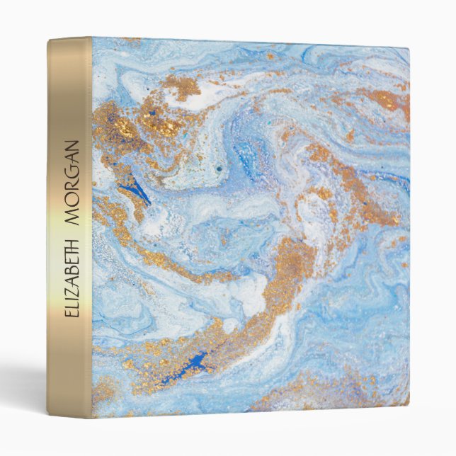 Cool Blue Stone Granite Marble,Gold Glitter Binder (Front/Spine)