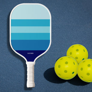 Cool Blue Stripes Personalized Text Pickleball Pad Pickleball Paddle
