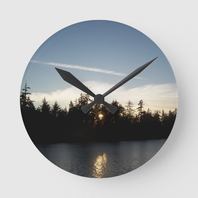 Cool Blue Sunset Round Clock (Front)