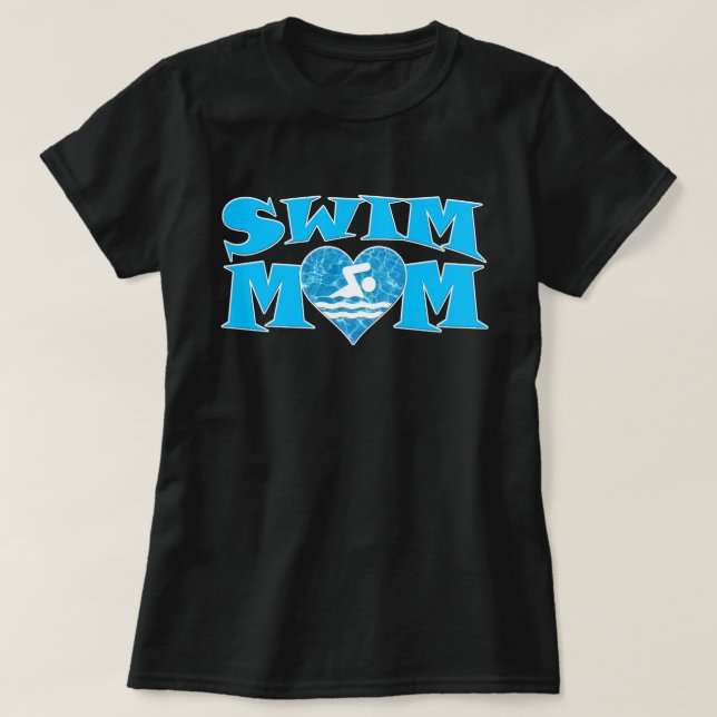 Cool Blue Swim Mom with Heart Cute Women's T-Shirt (Design Front)