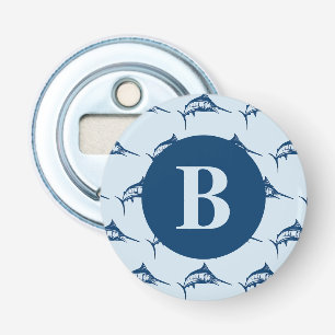 Cool Blue Swordfish Pattern Monogram Bottle Opener