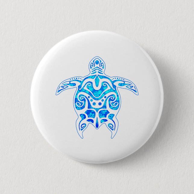 Cool Blue Tribal Turtle 2 Inch Round Button (Front)