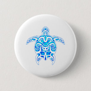 Cool Blue Tribal Turtle 2 Inch Round Button