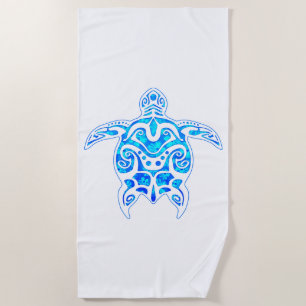 Cool Blue Tribal Turtle Beach Towel