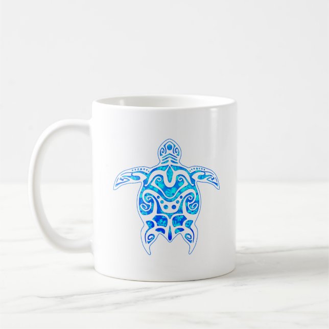 Cool Blue Tribal Turtle Coffee Mug (Left)