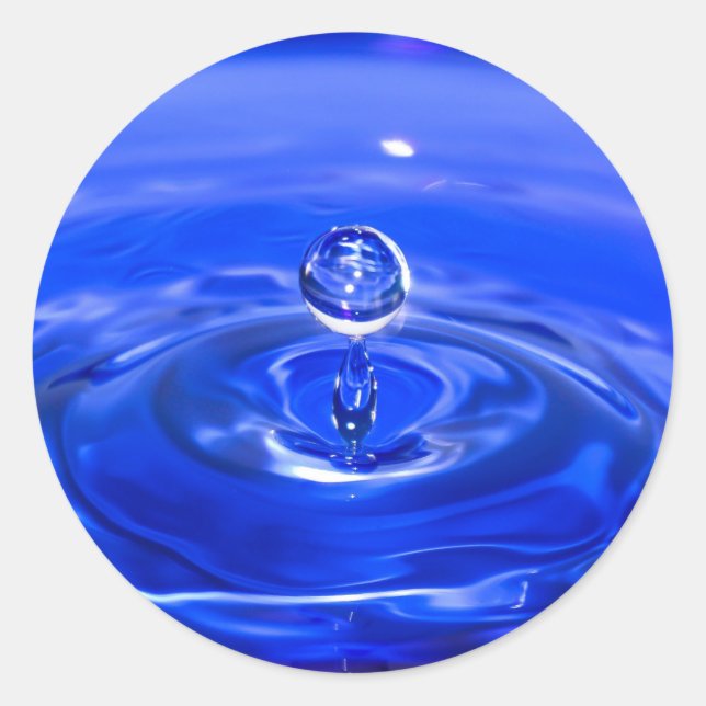 Cool Blue Water Droplet Classic Round Sticker (Front)