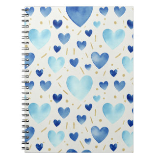 Cool Blue Watercolor Hearts Notebook