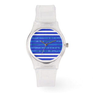 Cool Blue White Geometric Lines Watch